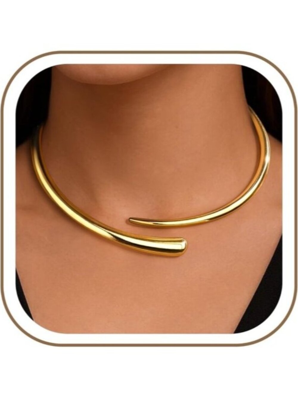 Chunky Gold Collar Necklace Bold Statement Choker Gold Plated Jewelry 16.5"